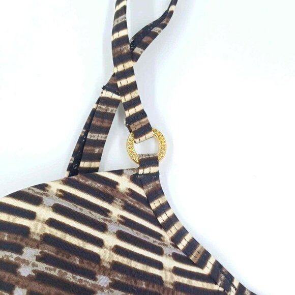 BCBG MaxAzria Bikini Top Womens Sz S Brown Boho Geo Minimal Gold Y2K Island Girl - Picture 3 of 12
